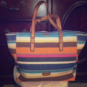 Fossil Canvas Multi Color Striped Tote